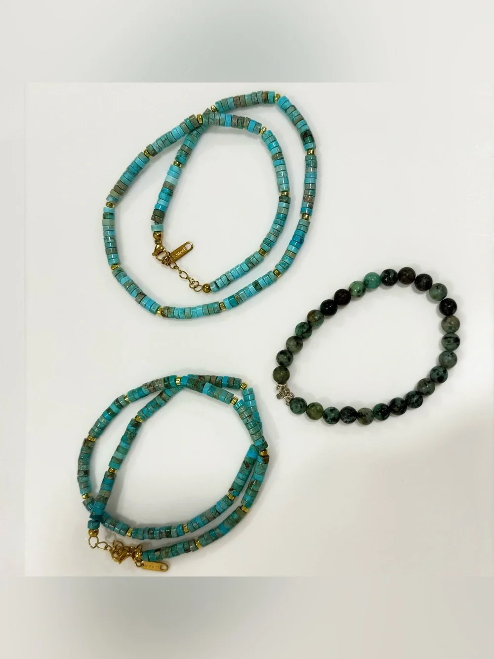 Chan Luu Turquoise Beaded Bracelet & Choker with Gold Accents Bundle